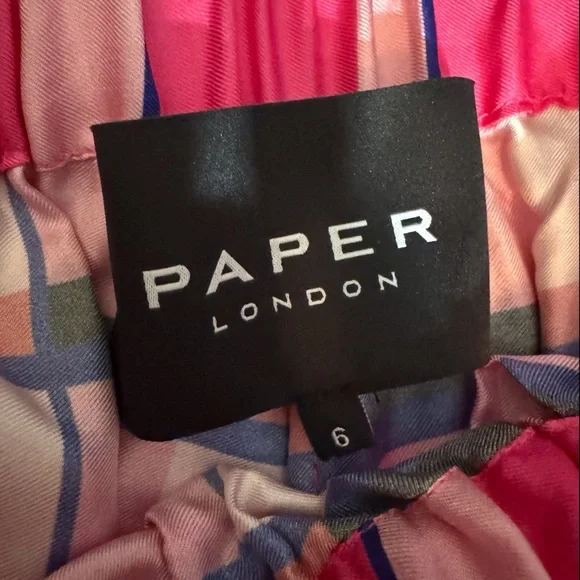 Paper London Size 6 Pink Silk Miami Check Wide Leg Pants Trousers Chic Pockets - Picture 8 of 8